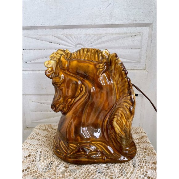 Vintage MCM Horse head TV Lamp/Planter Vase Brown Pottery  Works - Picture 2 of 16
